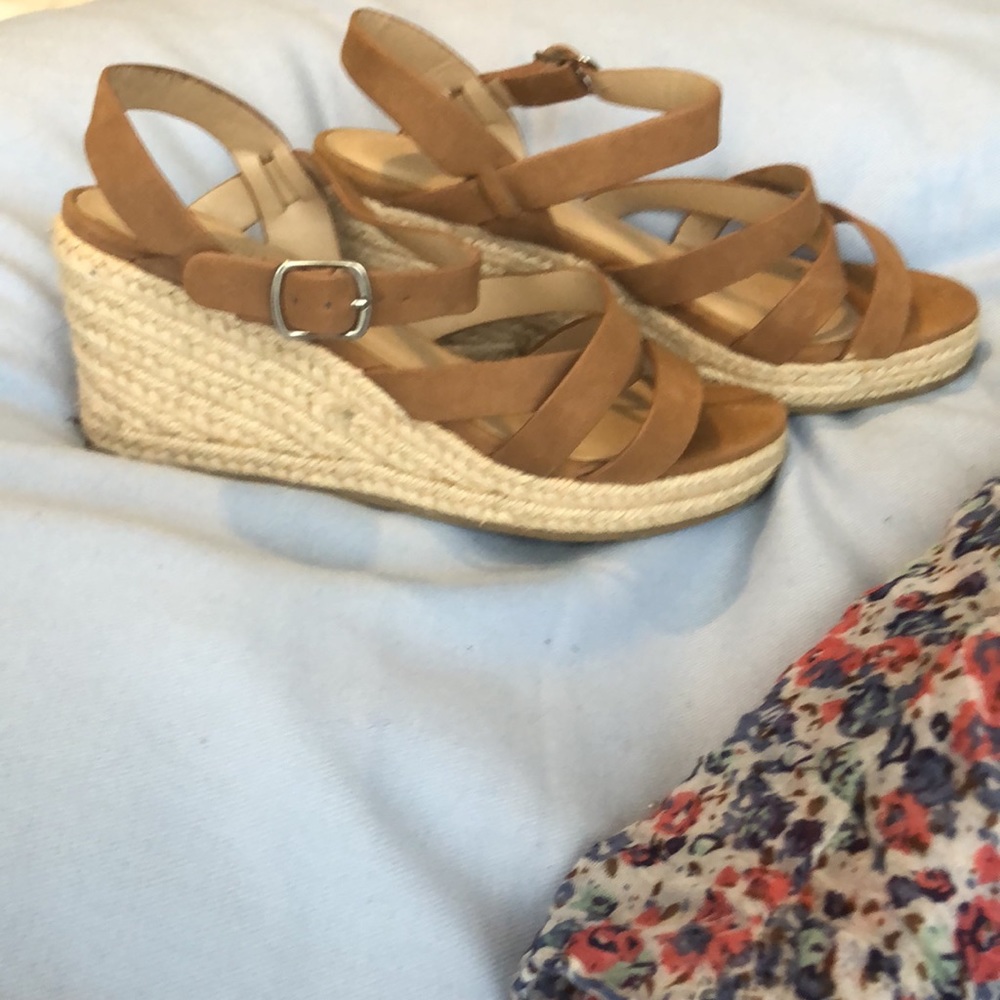 2 for $15 Tan began suede Wedge jute healed at teapot sandal